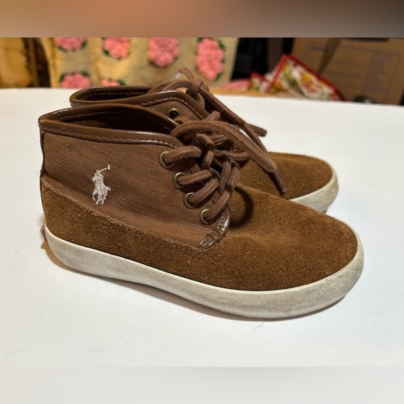 Polo Ralph Lauren Boy laced Up Shoes Size 11 Brown Suede Leather - Picture 1 of 8